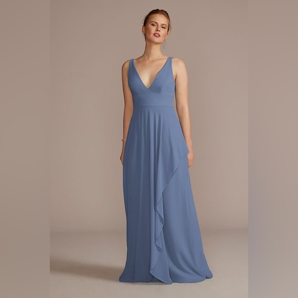 David's Bridal Dresses & Skirts - chiffon v-neck tank bridesmaid dress with cascade